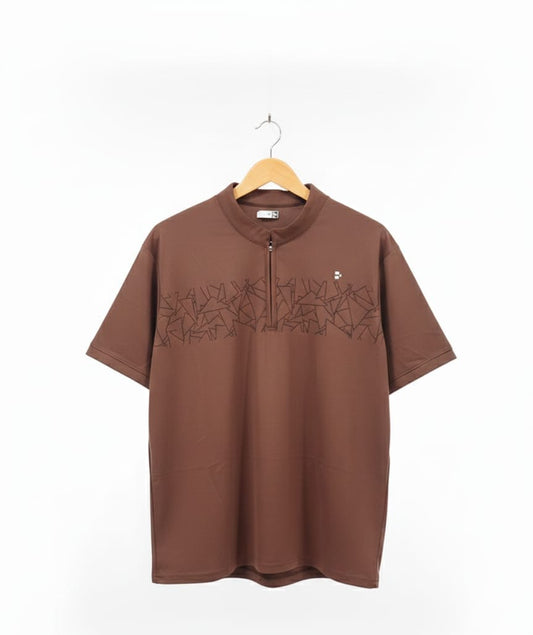 Black Baton Chinese Neck, Half Sleeve Activewear T-Shirt For Men & Women