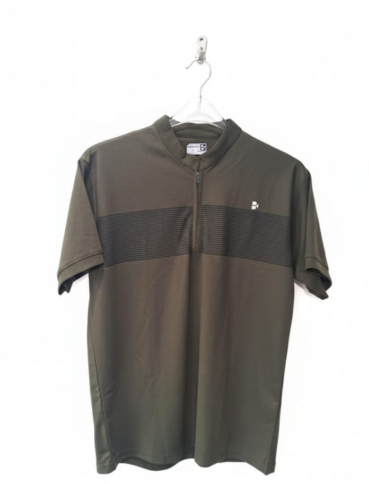 Black Baton Chinese Neck, Half Sleeve Activewear T-Shirt For Men & Women