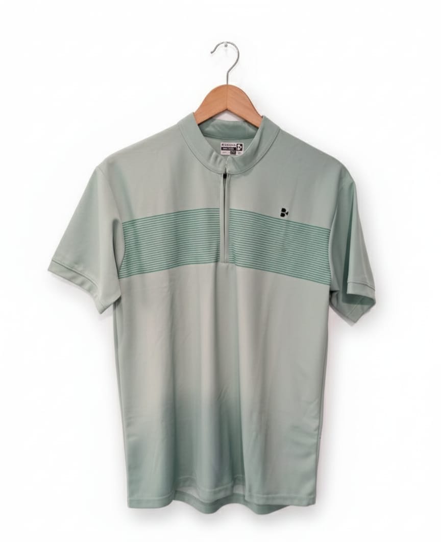 Black Baton Chinese Neck, Half Sleeve Activewear T-Shirt For Men & Women